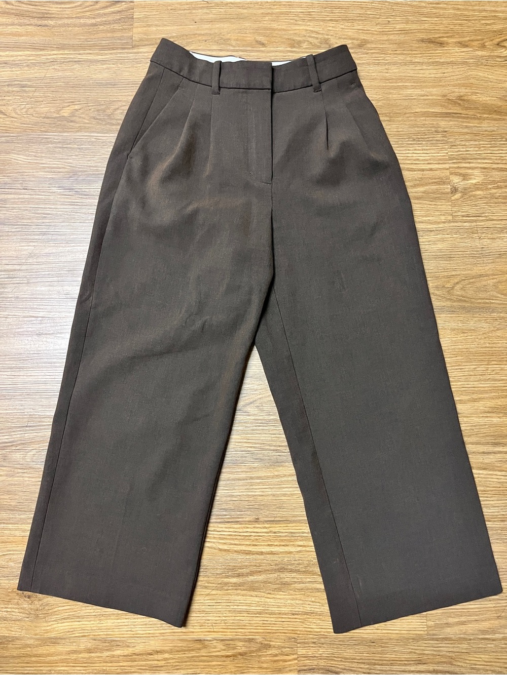 Aritzia Wilfred The Effortless Pant Cropped High Waisted Wide Leg Trousers Brown
